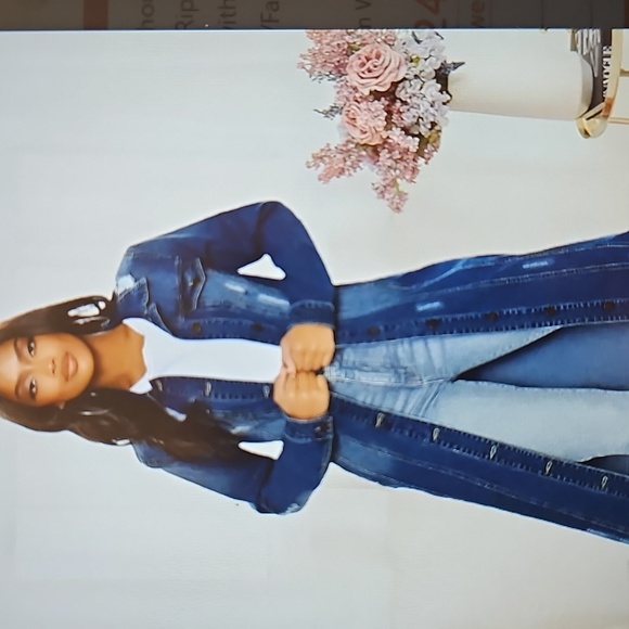 New Only Jeans Women's Long Ripped Button Up Denim Dark Blue Jacket XL - Picture 2 of 12